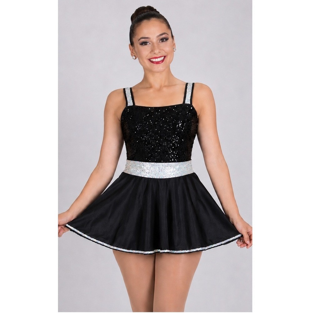 Weissman Dance Costume Adult Small Black Silver Sequin Bow Jazz Tap Recital